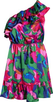 SUGARLIPS Evolet Floral Print One-Shoulder Minidress