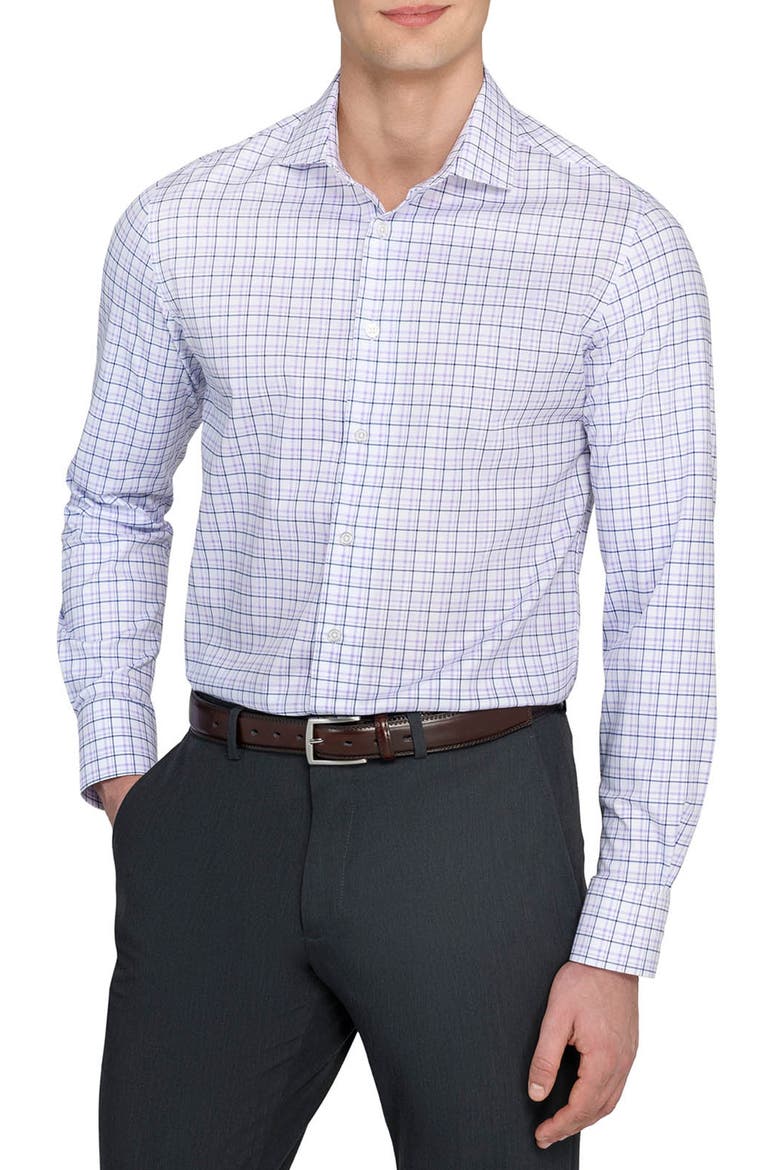 Slim Fit Plaid Reworked Dress Shirt, Main, color, WHITE/ PURPLE
