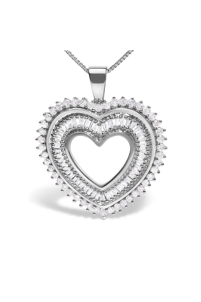 .925 Sterling Silver 1.0 Ctw Diamond Shadow Open Heart Halo Pendant Necklace, Alternate, color, White