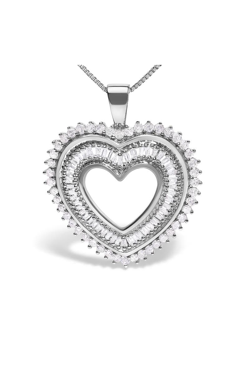 Haus of Brilliance .925 Sterling Silver 1.0 Ctw Diamond Shadow Open Heart Halo Pendant Necklace, Alternate, color, White