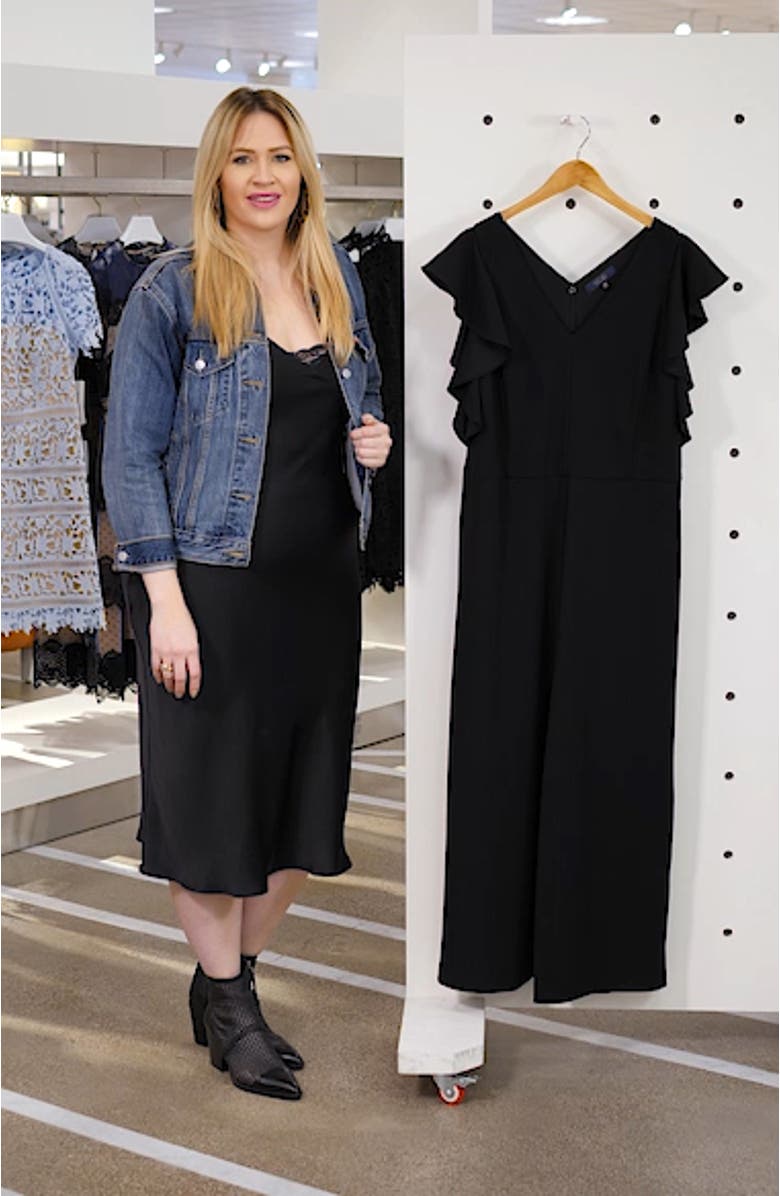 Ruffle Sleeve Crepe Jumpsuit, sales video thumbnail