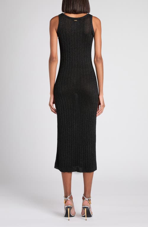 Tom Ford Metallic Rib Midi Sweater Dress In Black