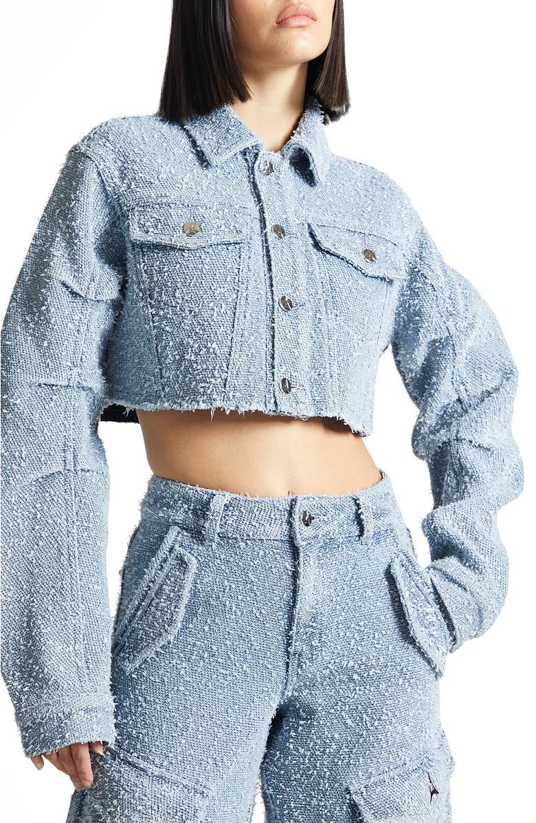 Manière De Voir Catherine Cropped Boucle Denim Jacket, Alternate, color, Mid Blue