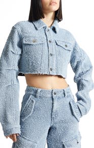 Manière De Voir Catherine Cropped Boucle Denim Jacket