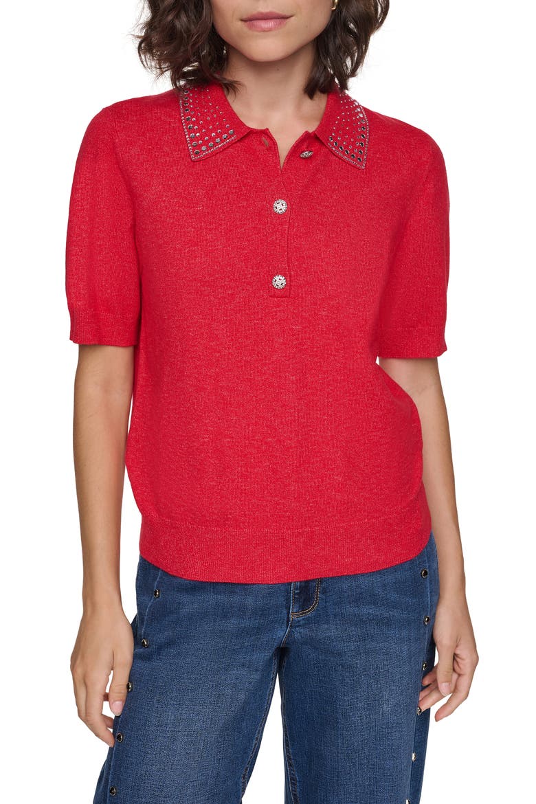 Crystal Embellished Collared Sweater, Main, color, ADMIRAL RED