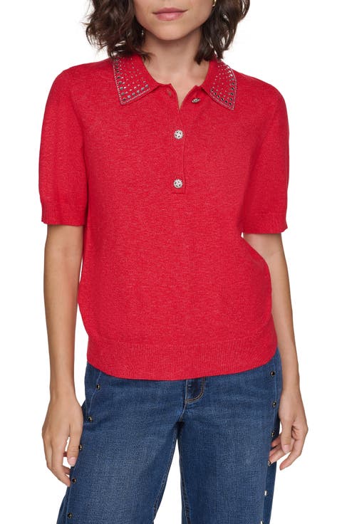 Crystal Embellished Collared Sweater