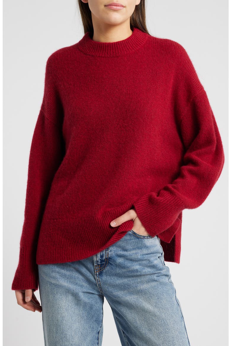 Miranda Crewneck Cashmere & Silk Sweater, Main, color, MERLOT