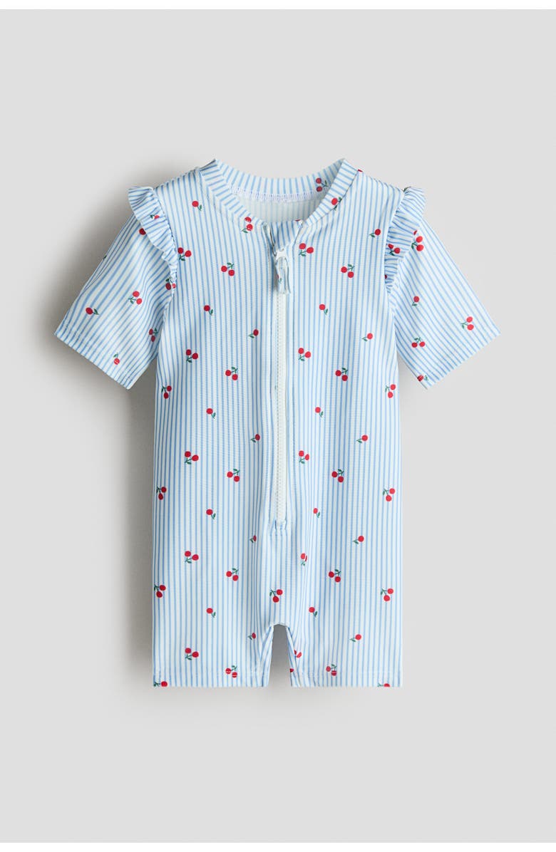 H&M Swimsuit With Upf 50, Main, color, Light Blue/Cherries