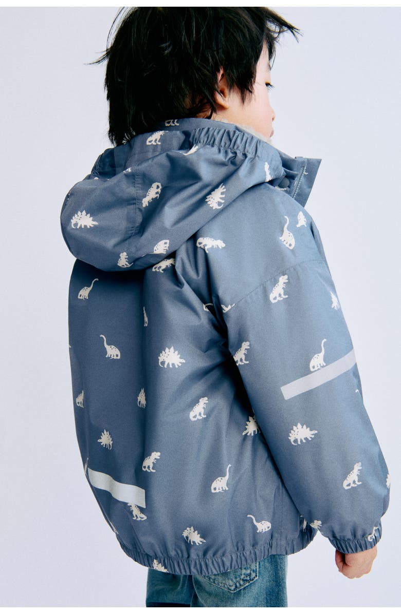 H&M 2.5-layer Rain Jacket, Alternate, color, Dusty Blue/Dinosaurs