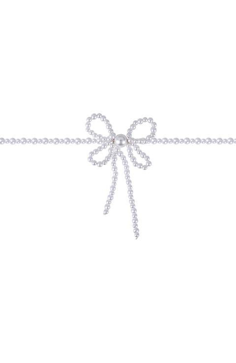 Faux Pearl Bow Pendant Necklace