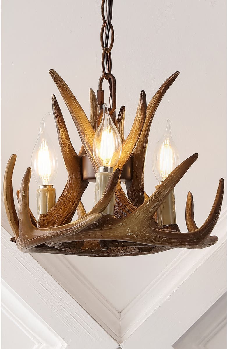 JONATHAN Y Nelle Adjustable Resin Antler 3-Light LED Chandelier, Alternate, color, Brown
