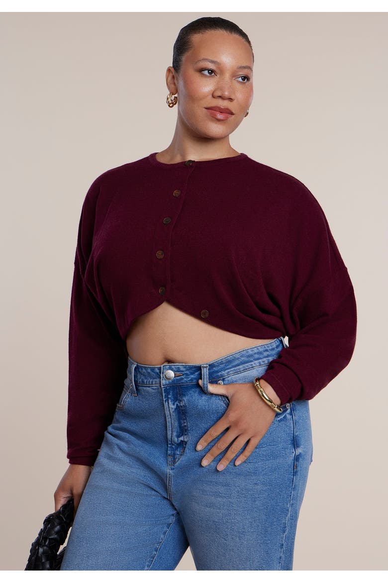 Extended Placket Cropped Cardigan, Alternate, color, TAWNY PORT