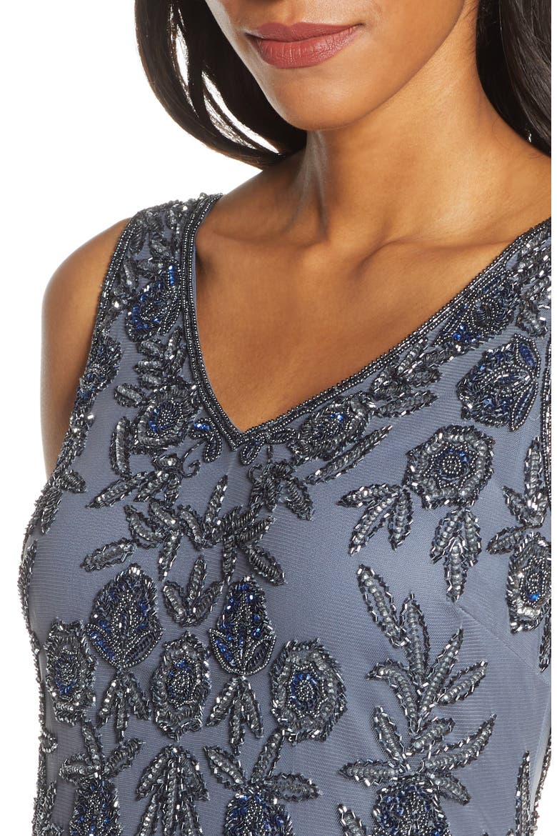 Beaded Mesh Gown, Alternate, color, GREY
