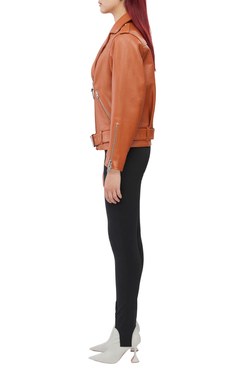Jayda Leather Moto Jacket, Alternate, color, COGNAC