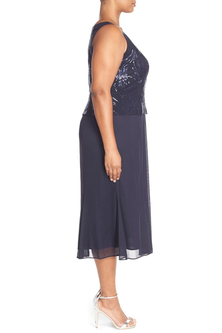 Sequin Mock Two-Piece Dress with Jacket, Alternate, color, NAVY
