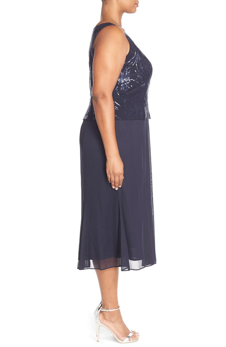 Alex Evenings Sequin Mock Two-Piece Dress with Jacket, Alternate, color, Bright Navy