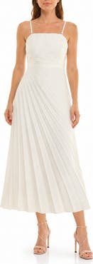 Nicole Miller Pleated Satin Strapless Midi Dress