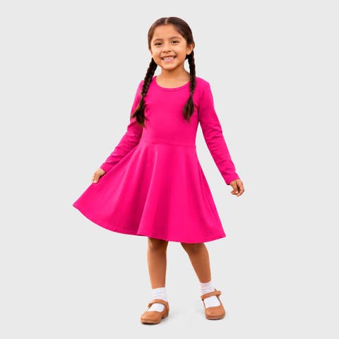 Girls Soft Jersey 100% Cotton Long Sleeve Skater Twirly Dress