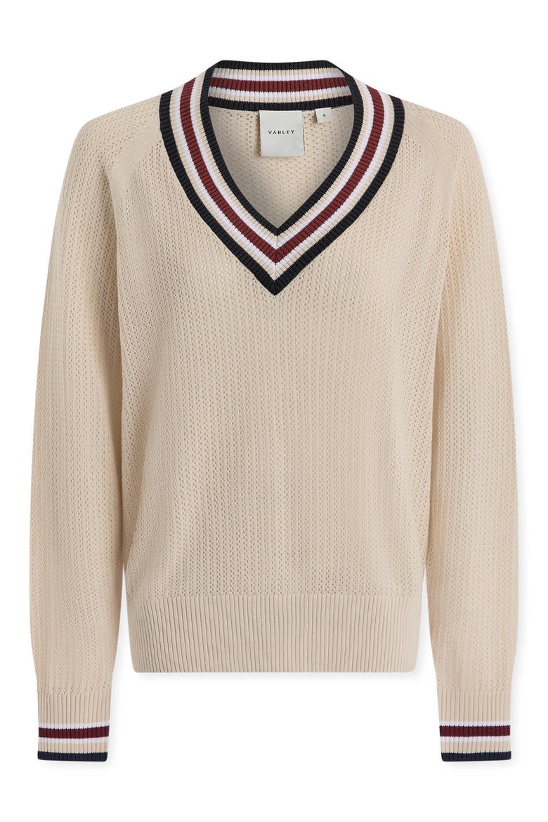 Maurice Open Stitch Cotton V-Neck Sweater, Alternate, color, OAT MILK
