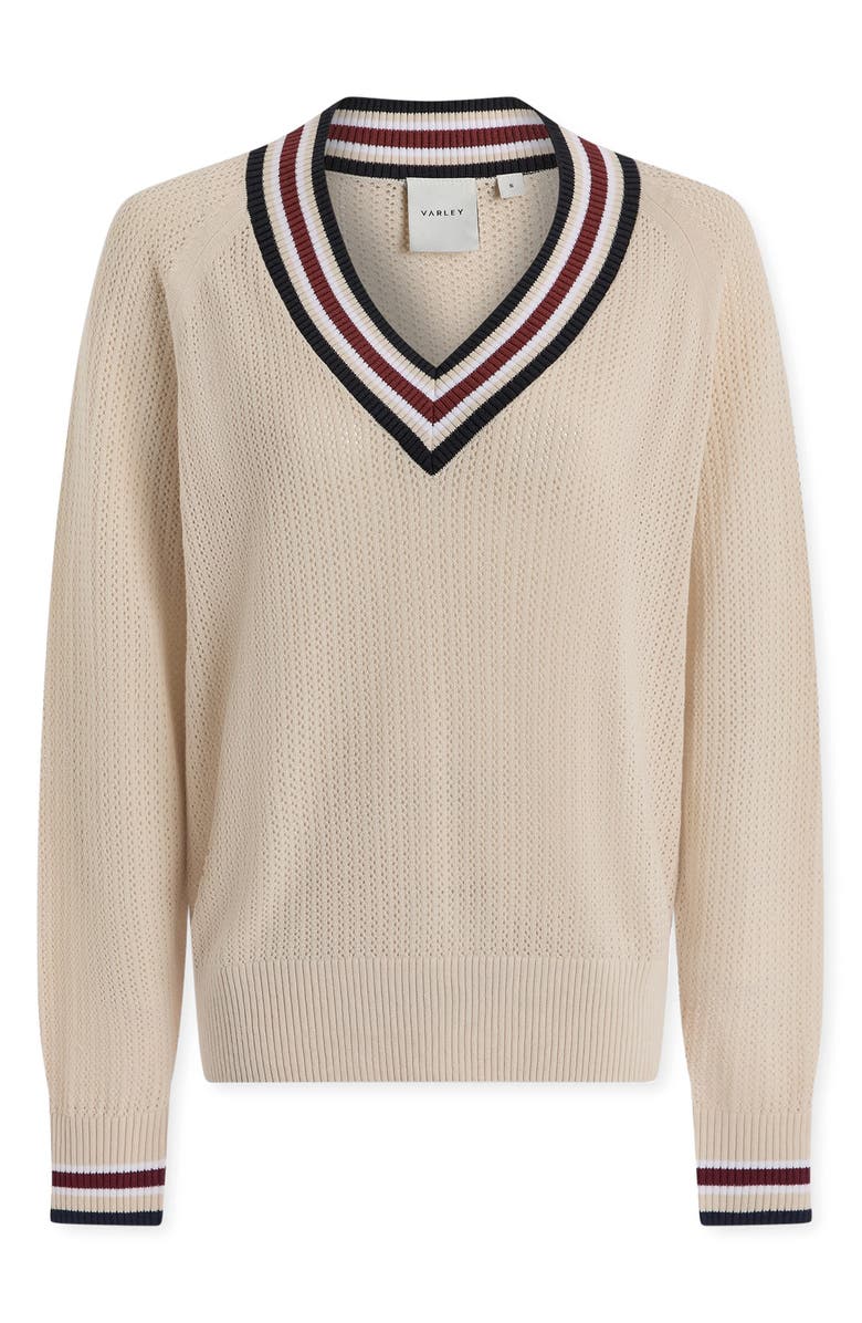 Varley Maurice Open Stitch Cotton V-Neck Sweater, Alternate, color, Oat Milk