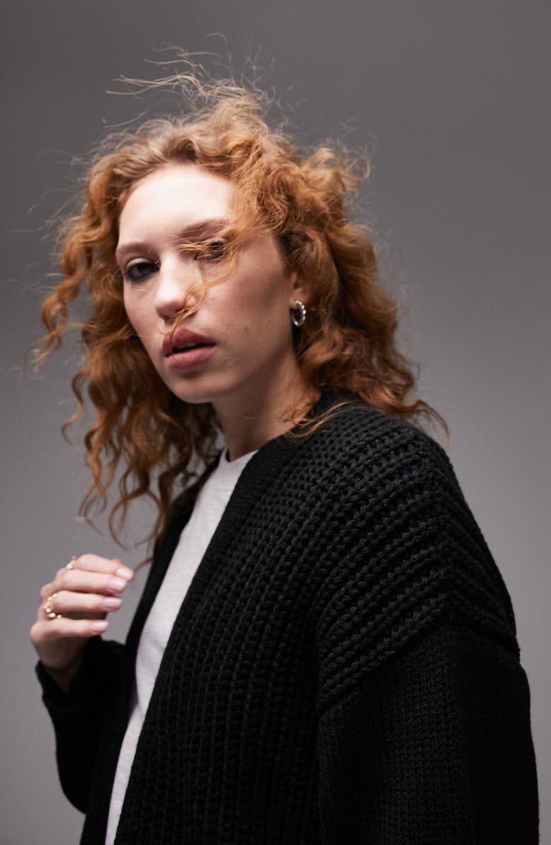 Topshop Mixed Stitch Longline Cardigan, Alternate, color, 