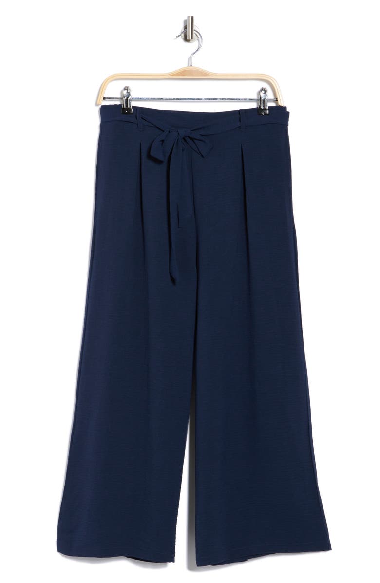 Bobeau Tie Waist Crop Wide Leg Pants, Alternate, color, Navy