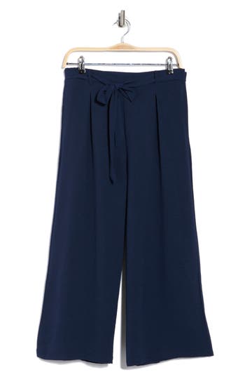 Bobeau Tie Waist Crop Wide Leg Pants In Blue