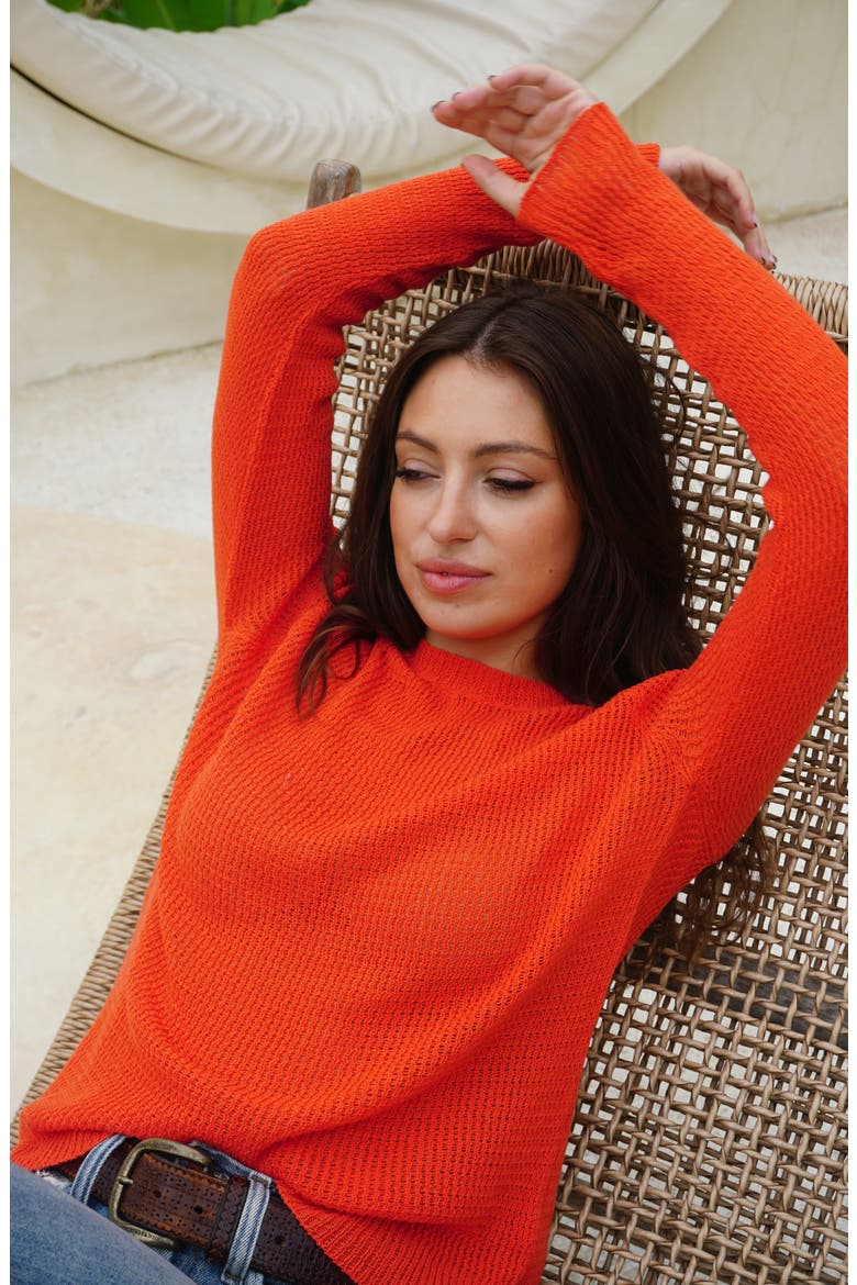 Sloane Openwork Cotton Crewneck Sweater, Alternate, color, Orange Spritz