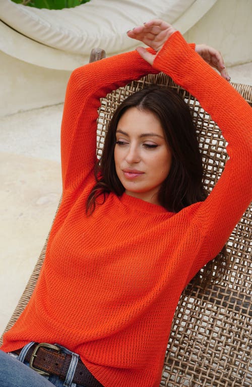Paneros Clothing Sloane Openwork Cotton Crewneck Sweater In Orange Spritz