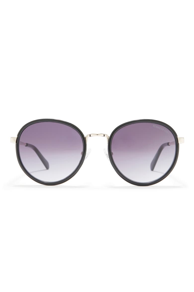 53mm Round Sunglasses, Main, color, SHINY BLACK / GRADIENT SMOKE