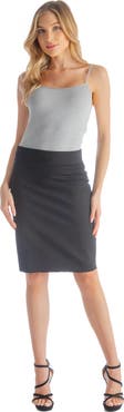24seven Comfort Apparel Petites Solid Color Elastic Waist Knee Length Pencil Skirt