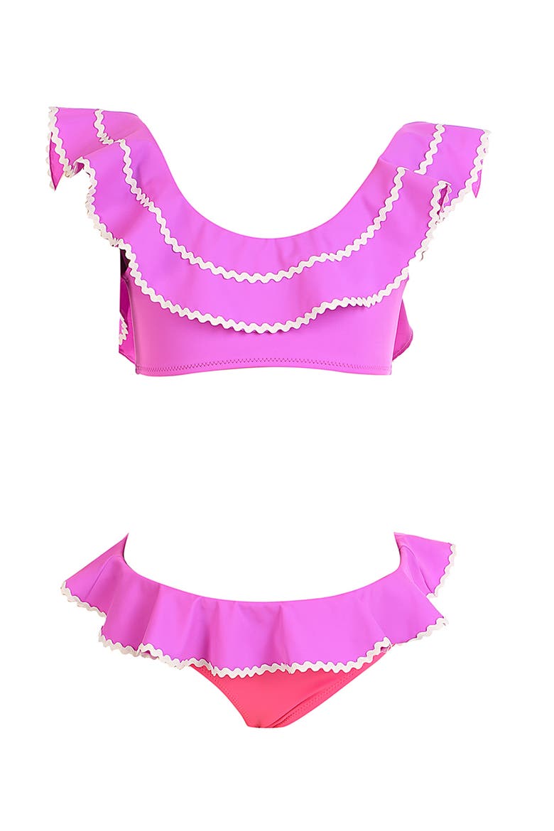 Vibrant Tiered Scalloped with Ric-Rac Edging Two-Piece Bikini, Main, color, Purple
