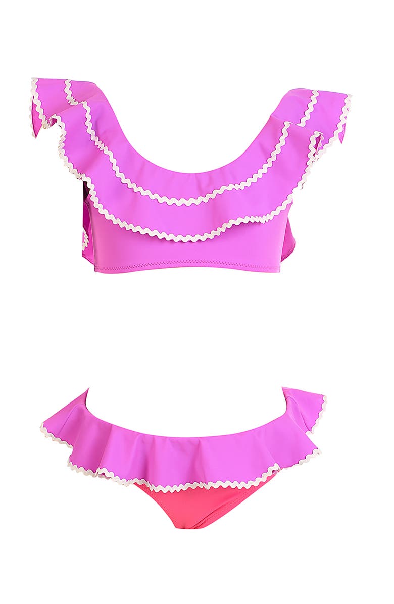 NESSI BYRD Vibrant Tiered Scalloped with Ric-Rac Edging Two-Piece Bikini, Main, color, Purple