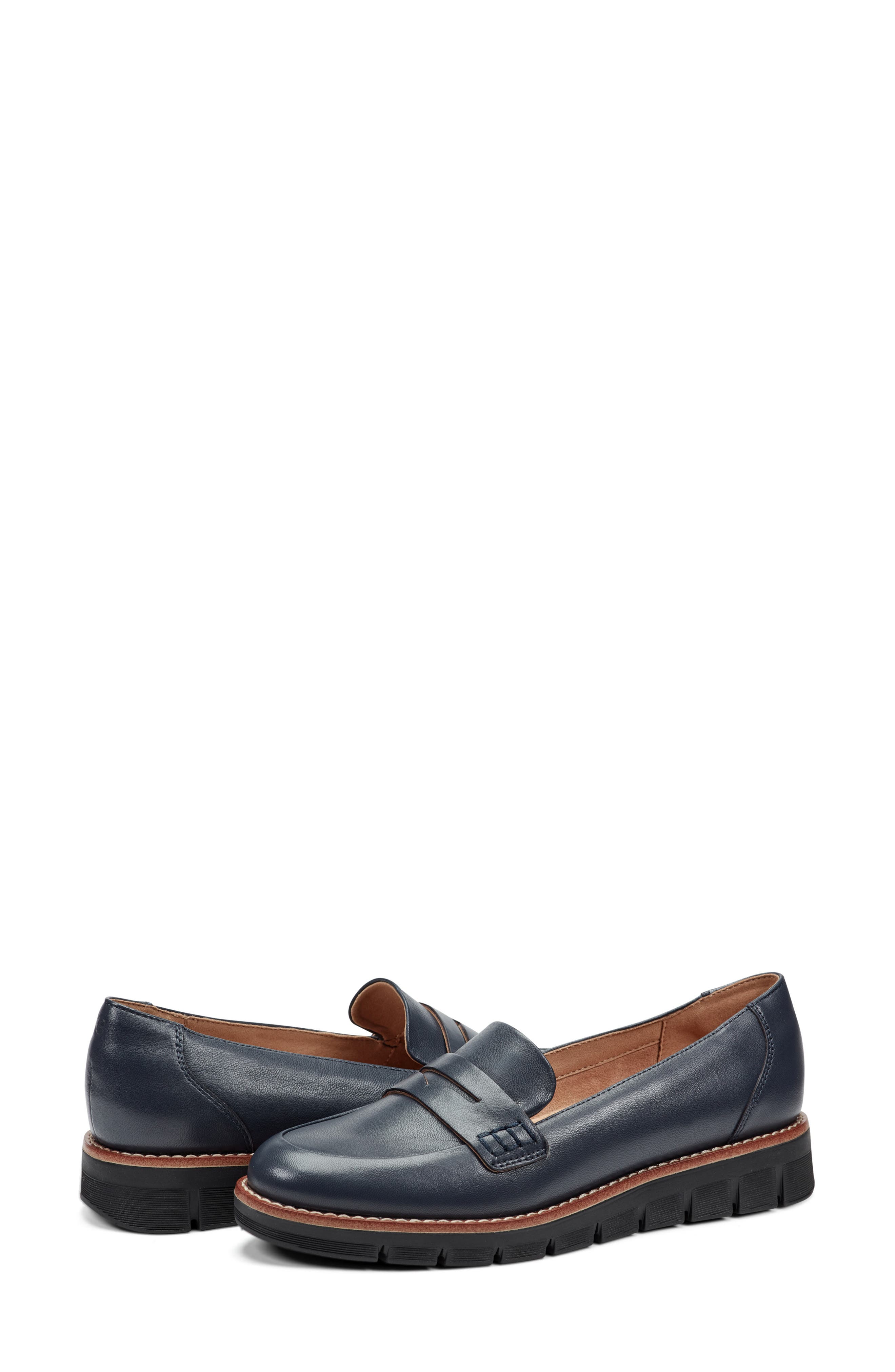 Velia Penny Loafer, Alternate, color, DARK BLUE LEATHER