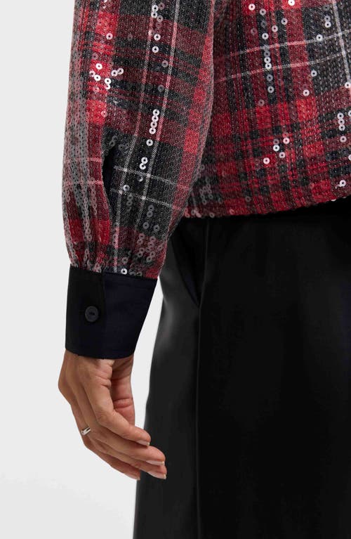 Foxcroft Marina Sequin Button-up Shirt In Red