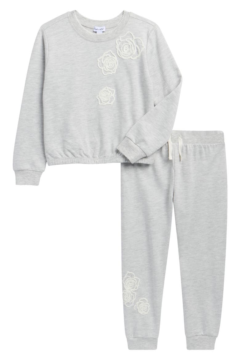 Rose Embroidered Sweatshirt & Joggers Set, Main, color, LIGHT HEATHER GREY