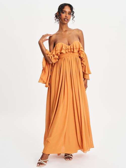 Miss Circle Kaela Off Shoulder Chiffon Maxi Dress In Neutral
