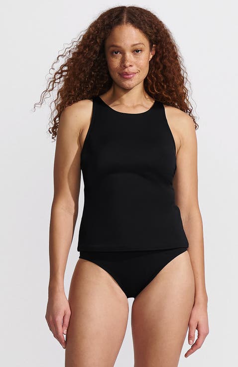 Tugless High Neck Strappy Back Tankini Swimsuit Top
