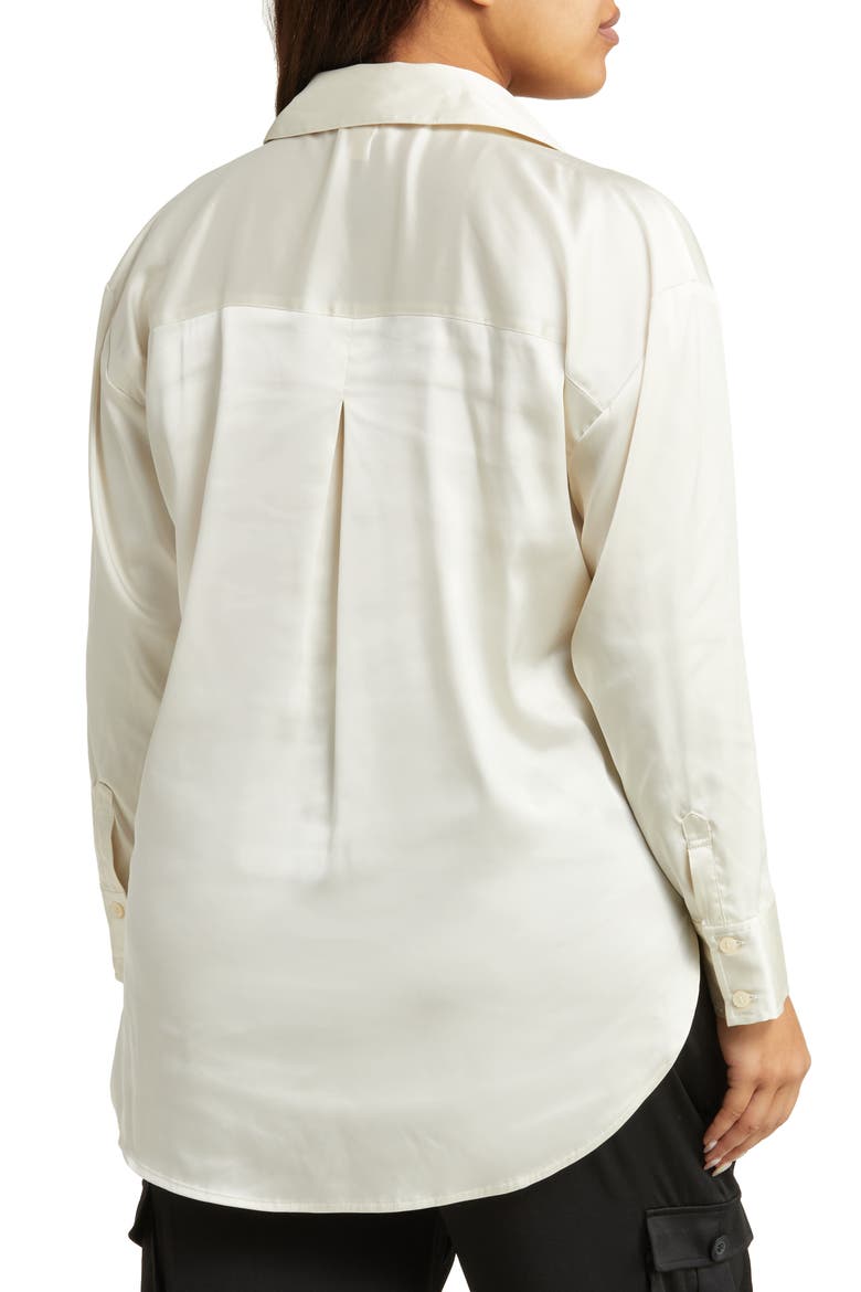 High-Low Satin Button-Up Shirt, Alternate, color, IVORY DOVE