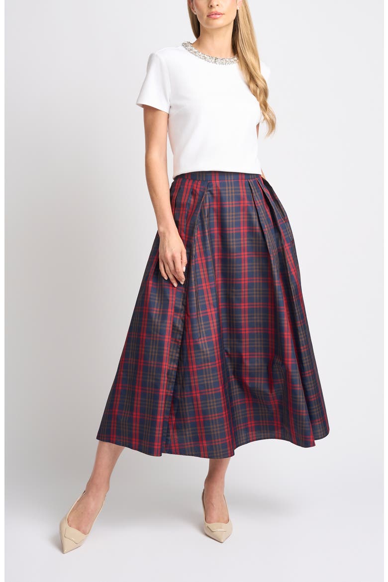 Guinevere Pleated Plaid Midi Skirt, Alternate, color, INDIGO NIGHT