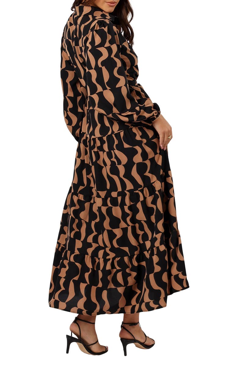 Petal & Pup Lincoln Tie Waist Long Sleeve Maxi Dress, Alternate, color, Black/ Beige