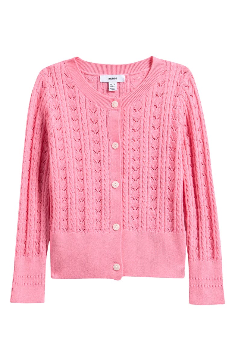 Reiss Kids' Flo Rib Knit Cardigan, Main, color, Bright Pink