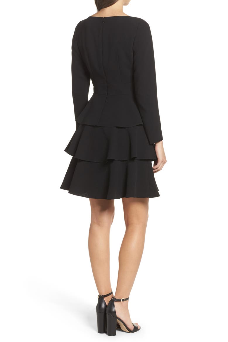 Ruffle Fit & Flare Dress, Alternate, color, BLACK