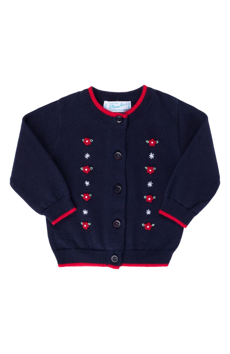 Feltman Brothers Embroidered Floral Cotton Cardigan, Main, color, Navy/ Red