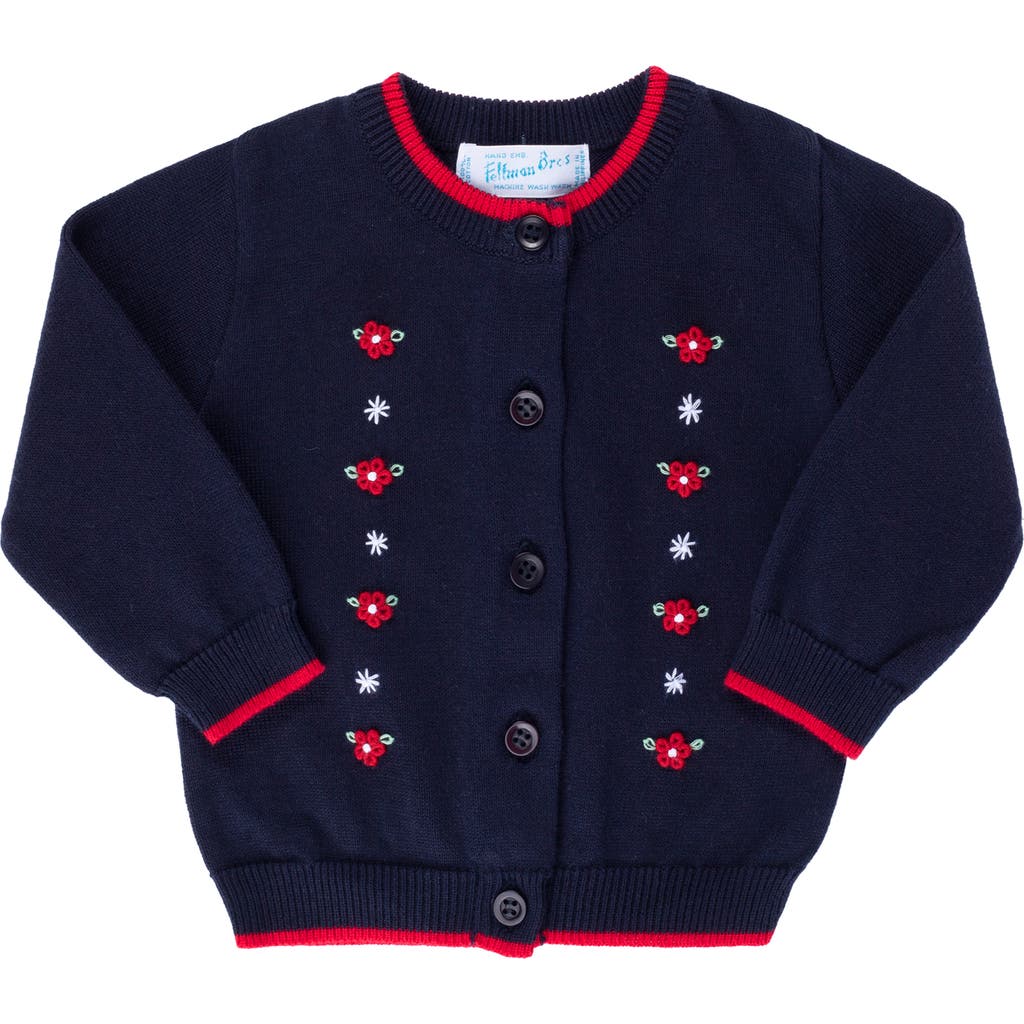 Feltman Brothers Embroidered Floral Cotton Cardigan in Navy/Red  product