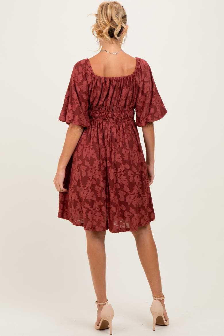 Floral Square Neck Dress, Alternate, color, Burgundy
