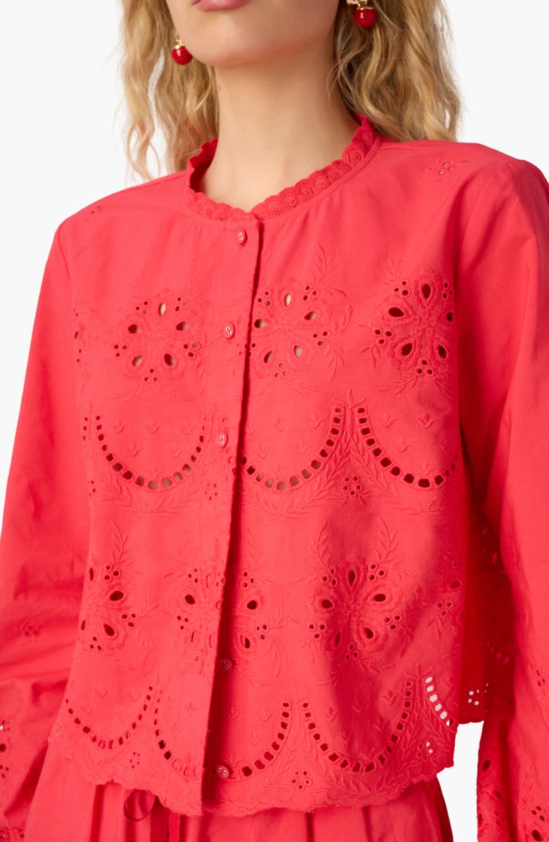 CAMI NYC Kalena Embroidered Eyelet Long Sleeve Cotton Top, Alternate, color, Candy Apple