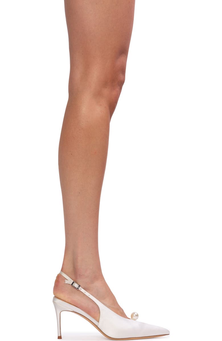 BLACK SUEDE STUDIO Reina 80 Satin Pump, Alternate, color, White Satin/Pearl Ornament