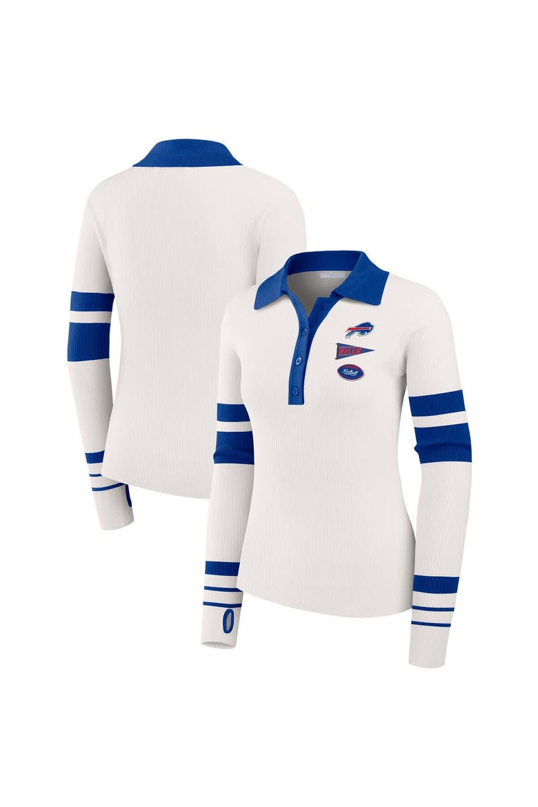 Women's WEAR by Erin Andrews White Buffalo Bills Ribbed Henley Polo Sweater, Main, color, White