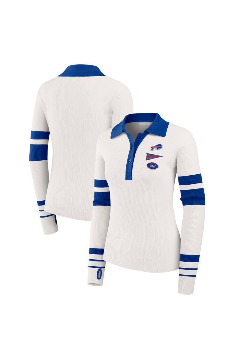 WEAR by Erin Andrews Women
s WEAR by Erin Andrews White Buffalo Bills Ribbed Henley Polo Sweater, Main, color, White